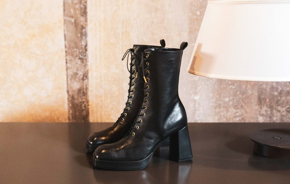 Botines de tacón alto tacón 10 cm negro cuero