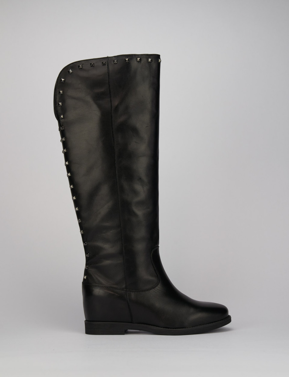 Botas de tacón bajo tacón 3 cm negro cuero