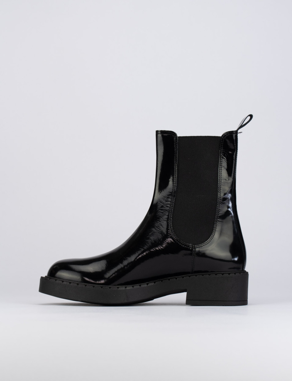 Botines de tacón bajo tacón 1 cm negro cuero