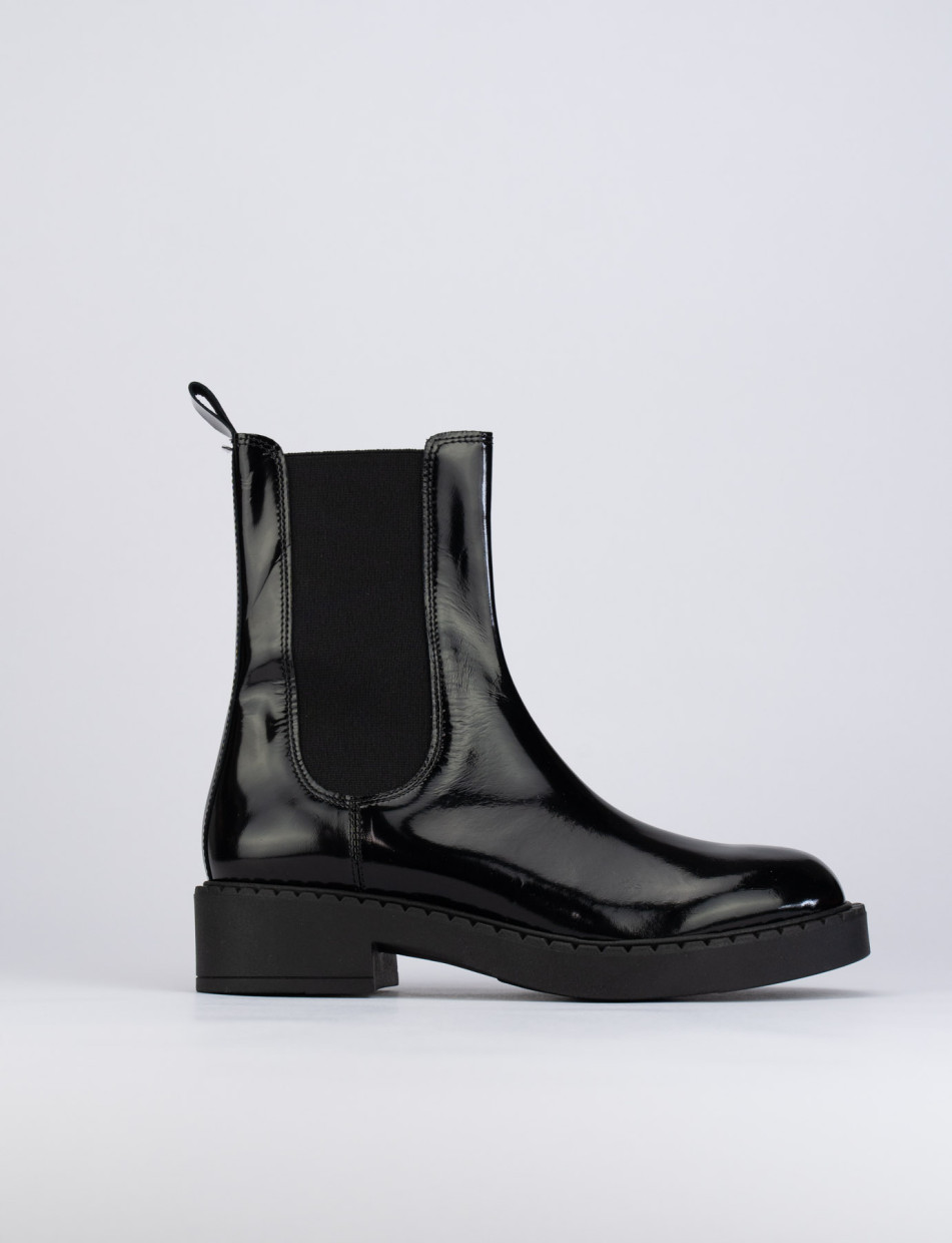 Botines de tacón bajo tacón 1 cm negro cuero
