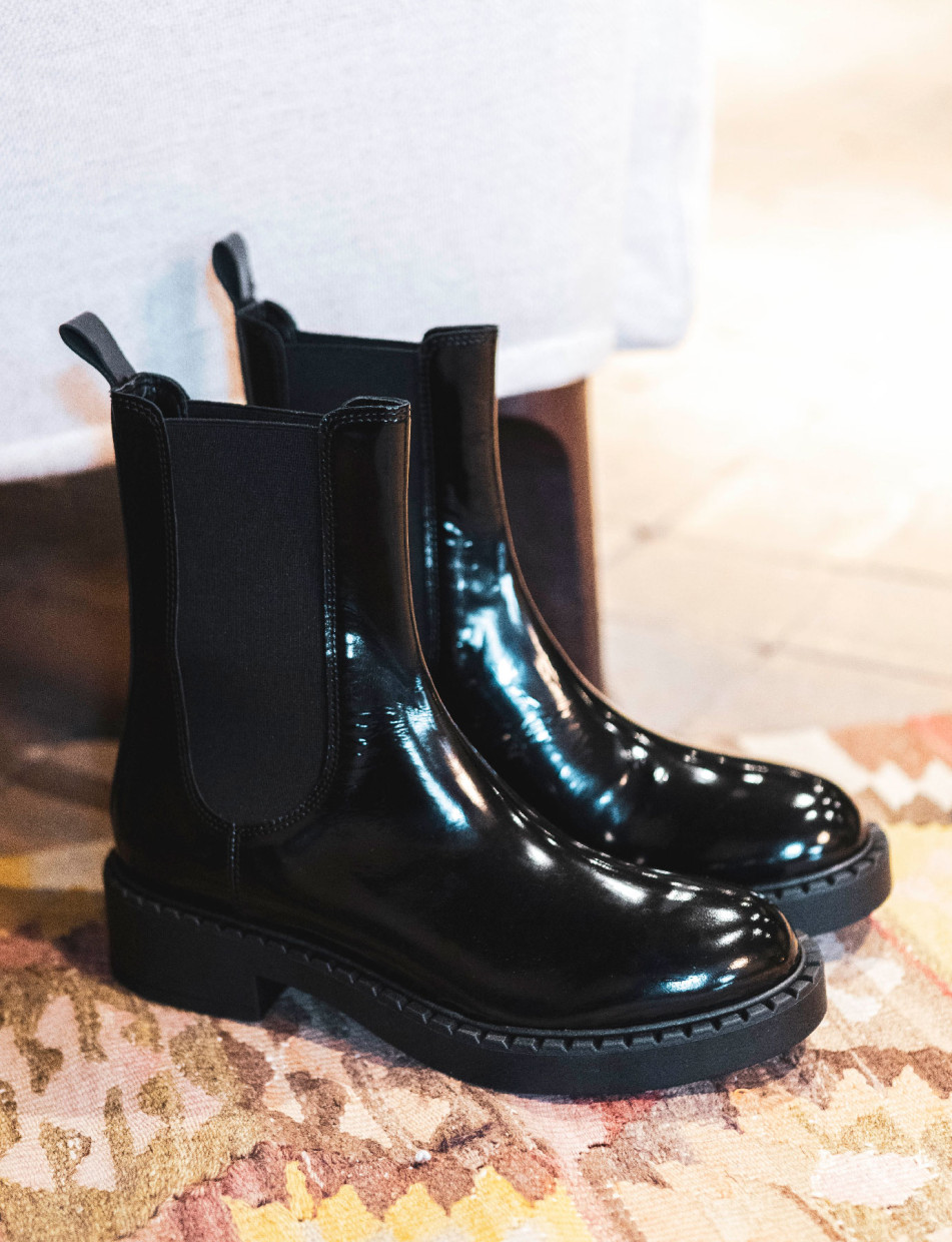 Botines de tacón bajo tacón 1 cm negro cuero