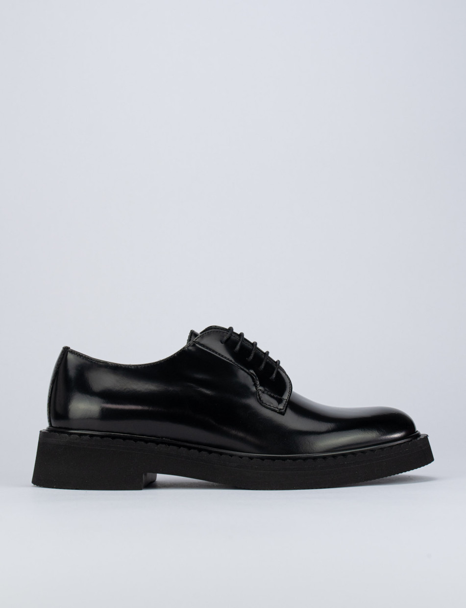 Zapatos de cordones tacón 1 cm negro cuero