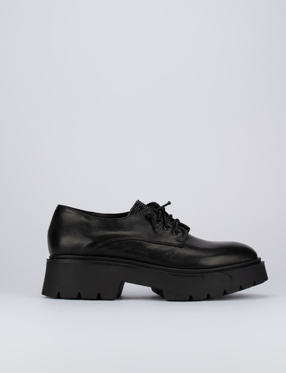 Zapatos de cordones tacón 1 cm negro cuero