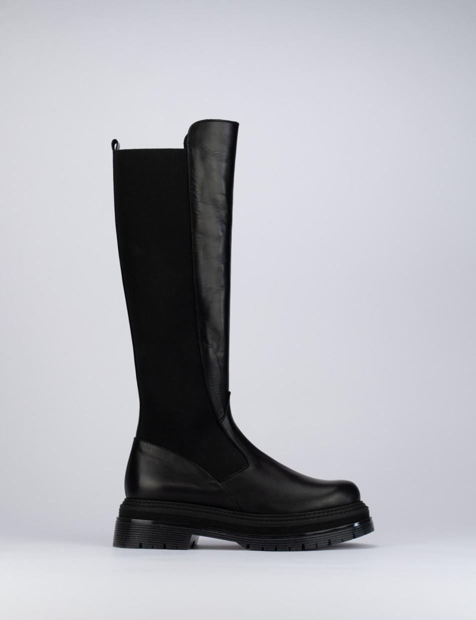 Botas de tacón bajo tacón 1 cm negro cuero