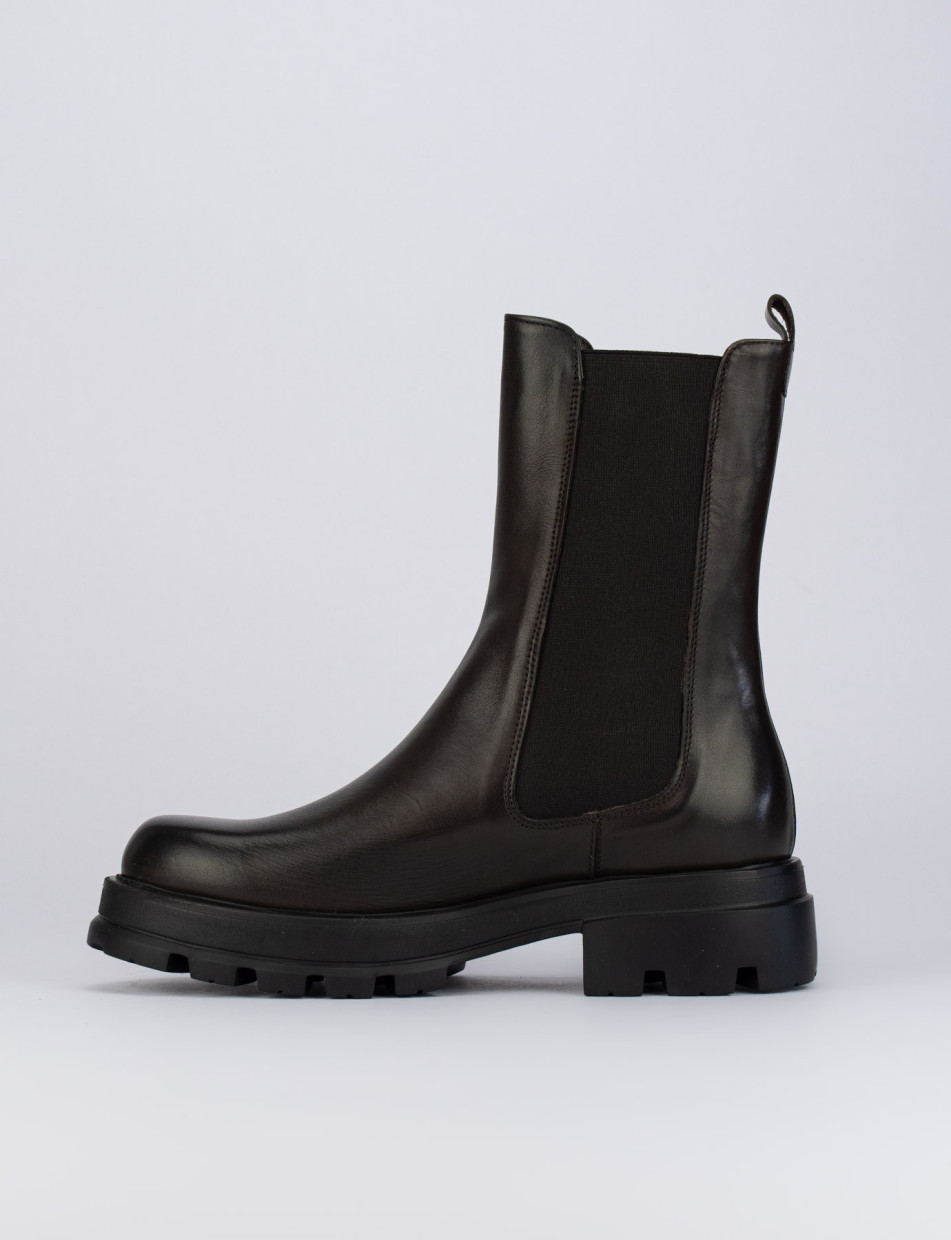Botines de tacón bajo tacón 2 cm marrón oscuro cuero
