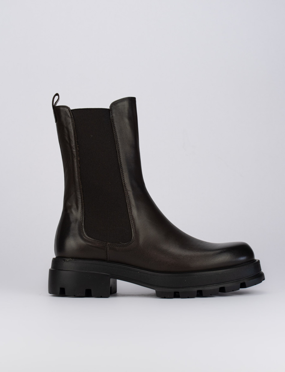Botines de tacón bajo tacón 2 cm marrón oscuro cuero