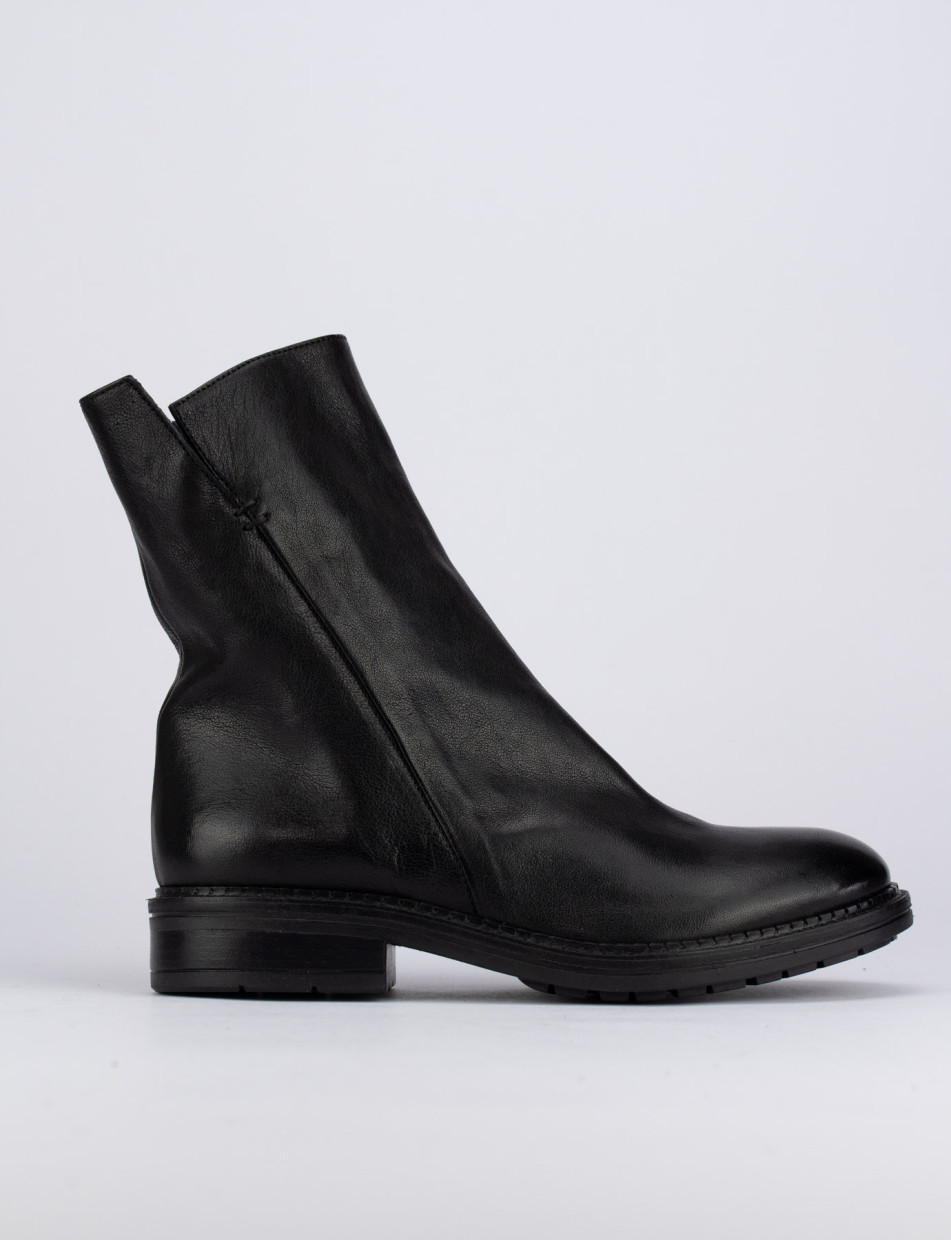 Botines de tacón bajo tacón 1 cm negro cuero