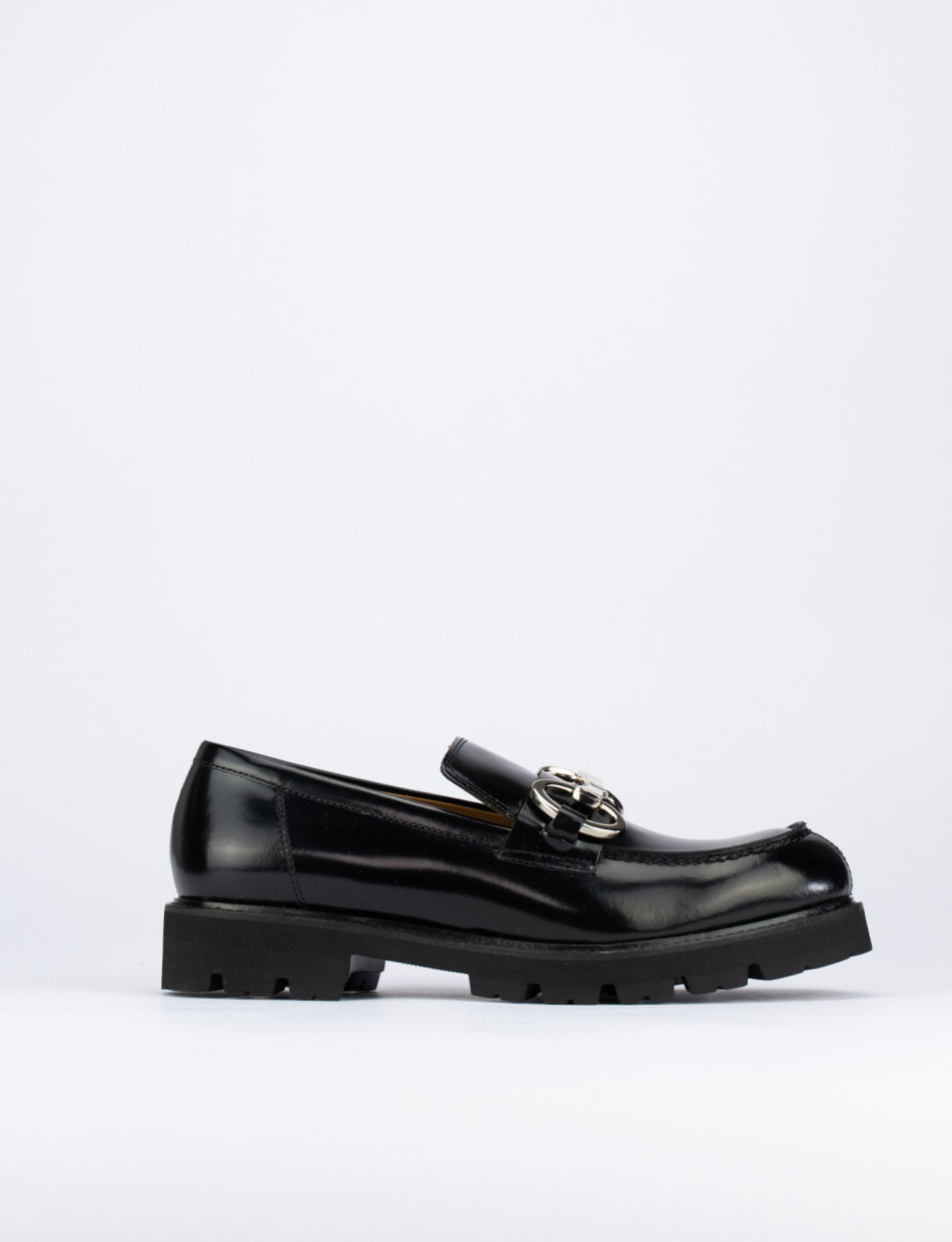 Mocasines tacón 1 cm negro cuero