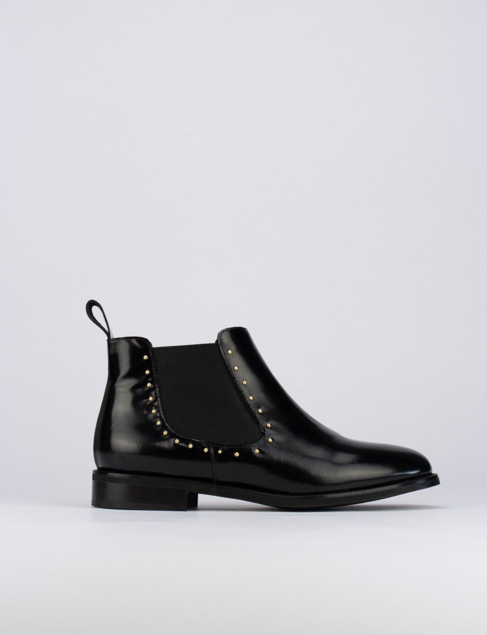 Botines de tacón bajo tacón 1 cm negro cuero