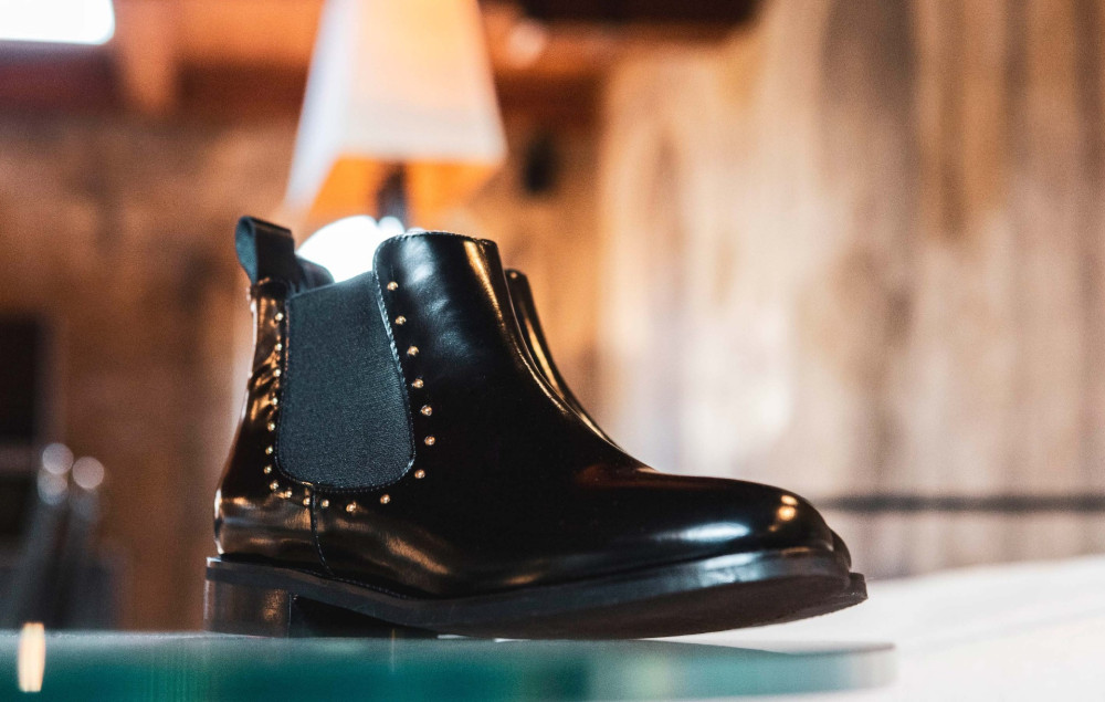 Botines de tacón bajo tacón 1 cm negro cuero