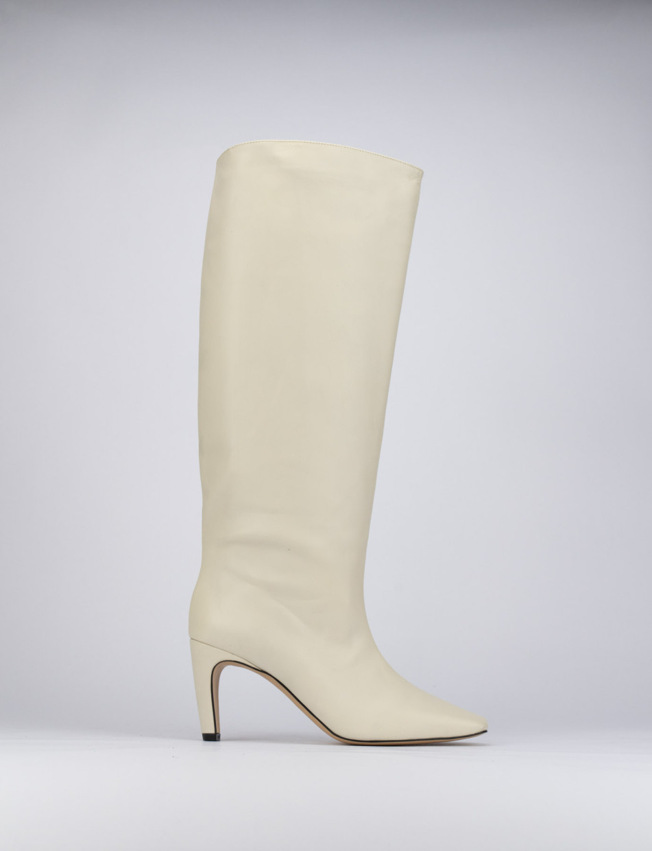 Botas de tacón alto tacón 8 cm blanco cuero