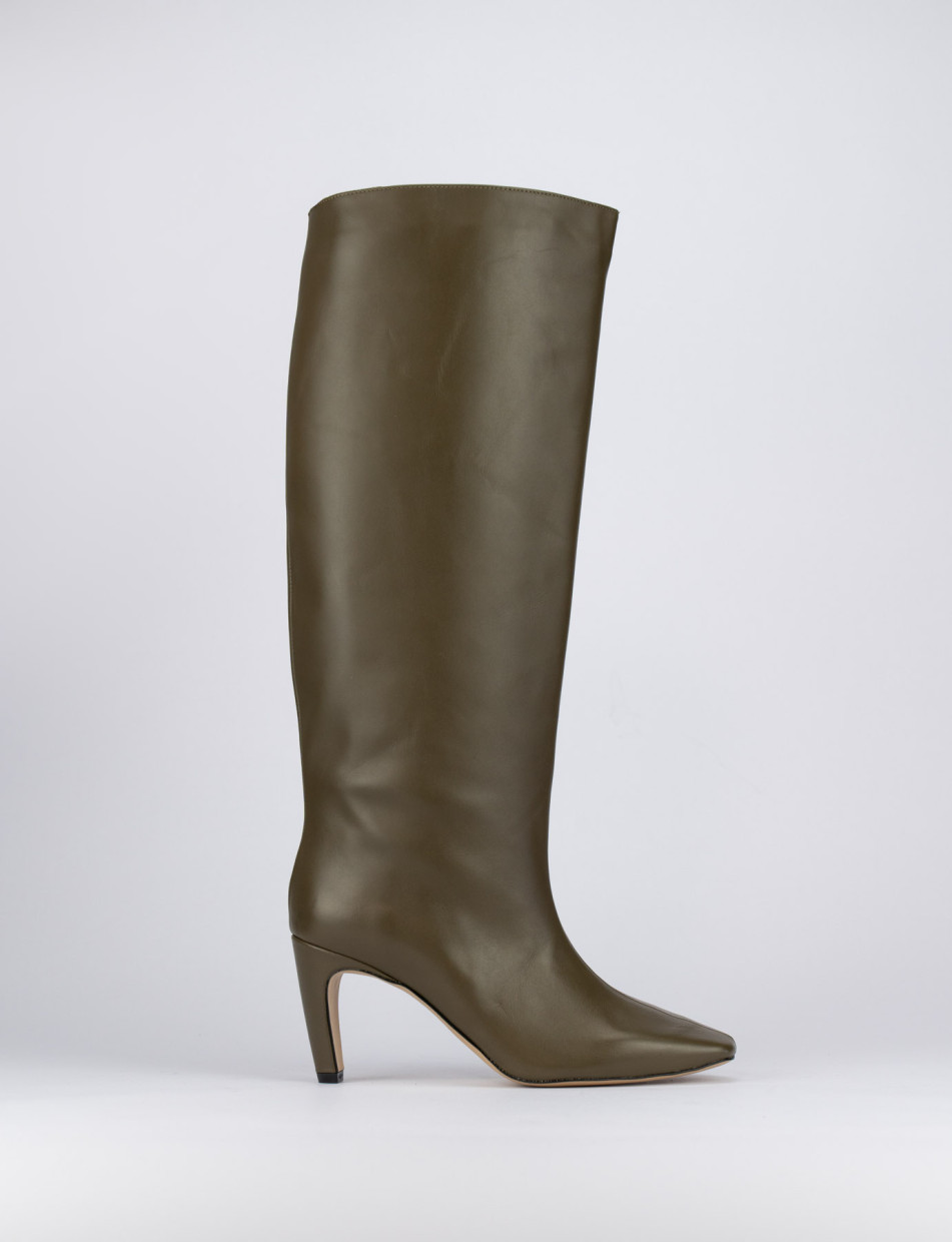 Botas de tacón alto tacón 8 cm verde cuero