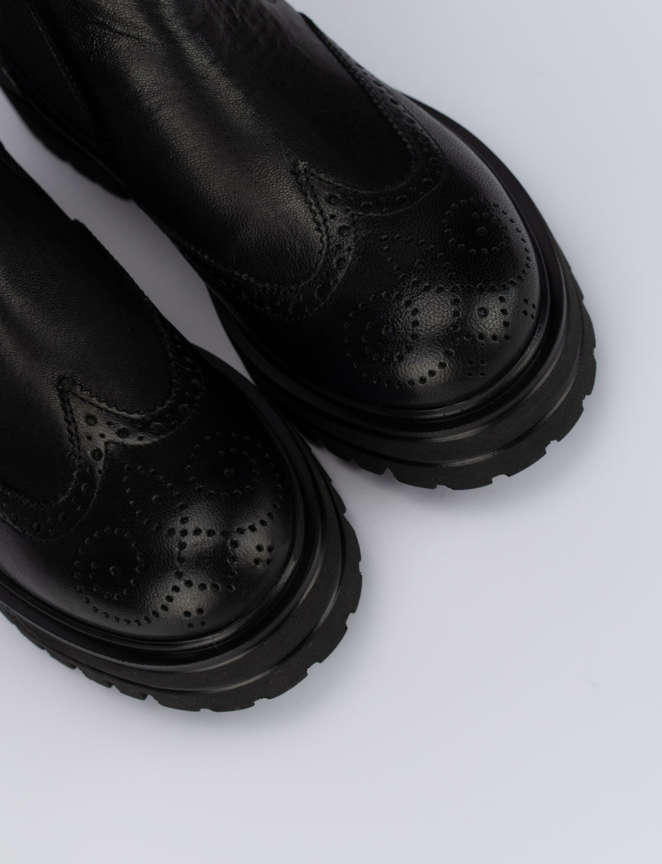 Botines de tacón bajo tacón 1 cm negro cuero