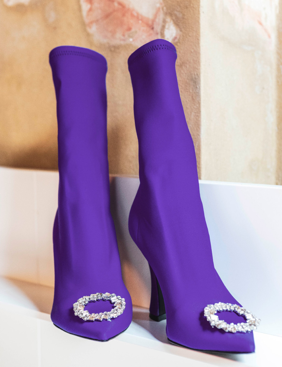Botines de tacón alto tacón 9 cm morado licra