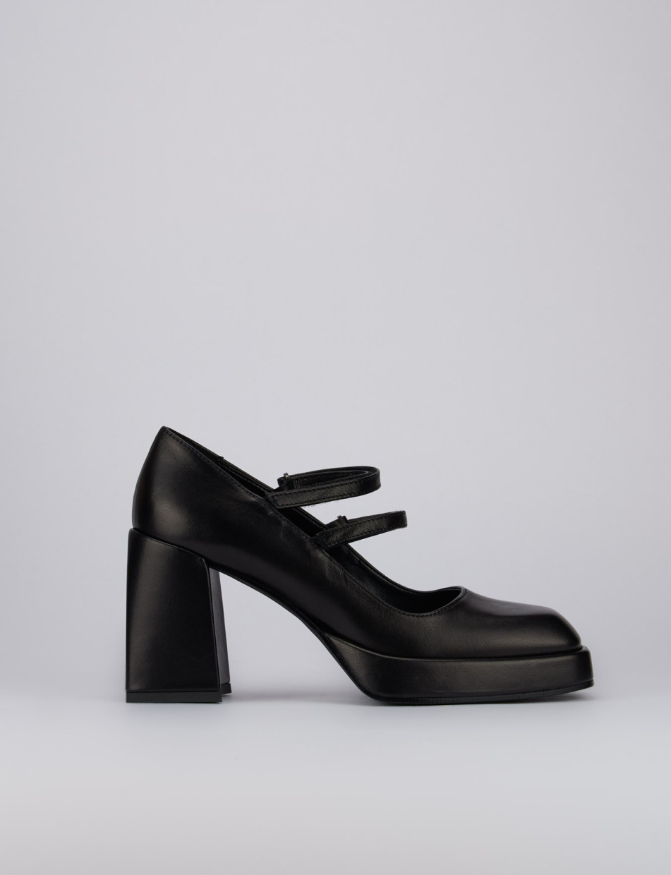 Zapatos de salón tacón 8 cm negro cuero