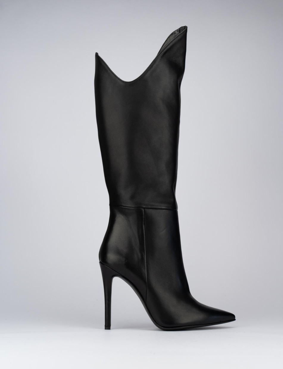 Botas de tacón alto tacón 11 cm negro cuero
