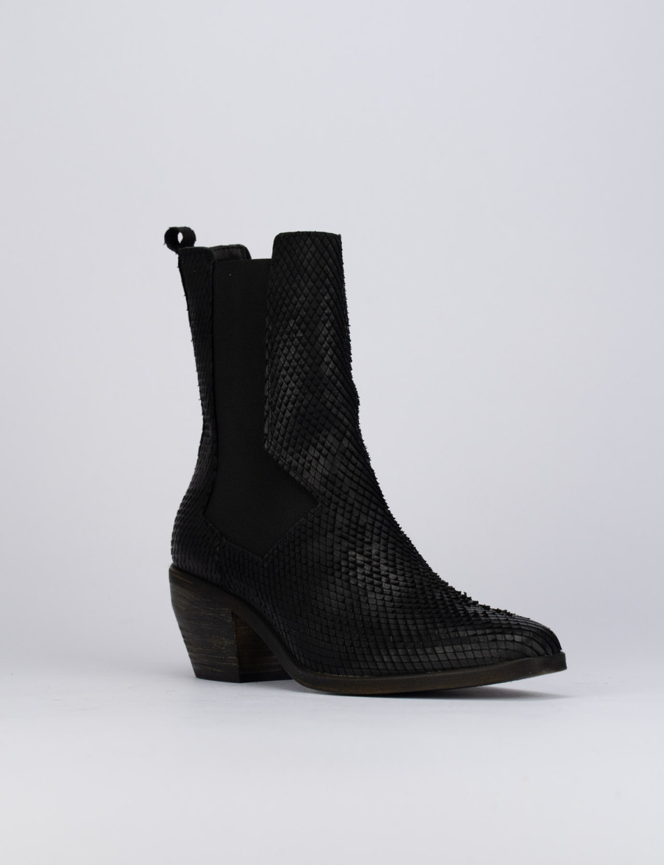 Botines de tacón alto tacón 5 cm negro pitón