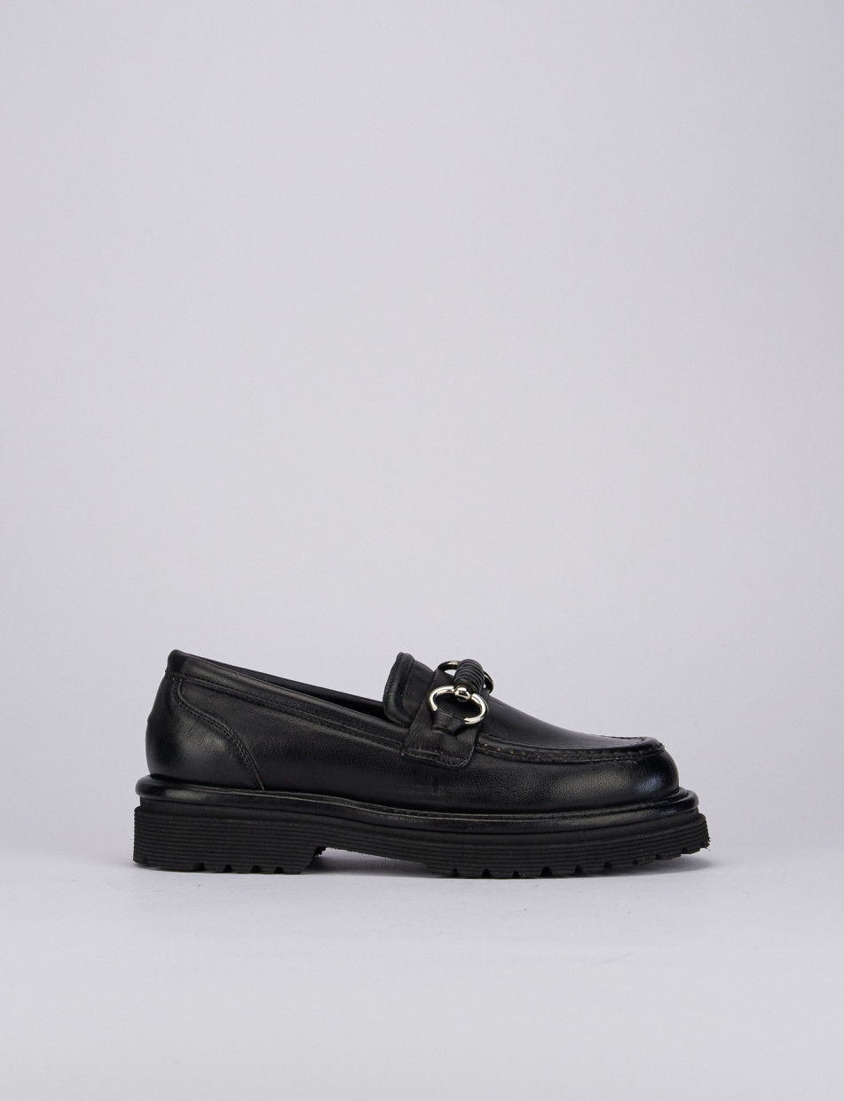 Mocasines tacón 1 cm negro cuero