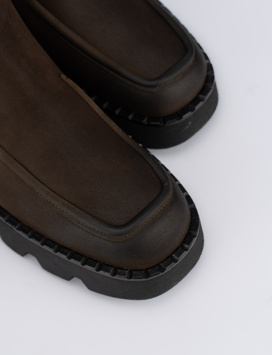 Botines de tacón bajo tacón 1 cm marrón oscuro cuero