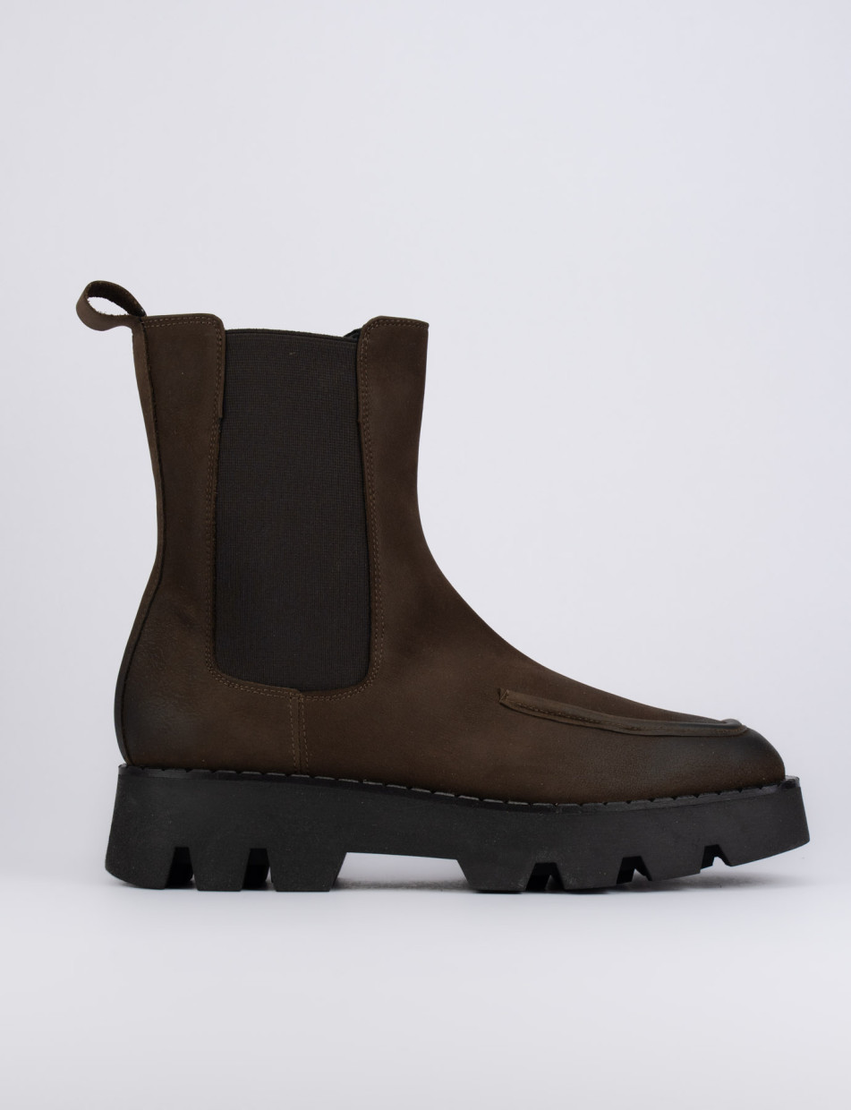Botines de tacón bajo tacón 1 cm marrón oscuro cuero
