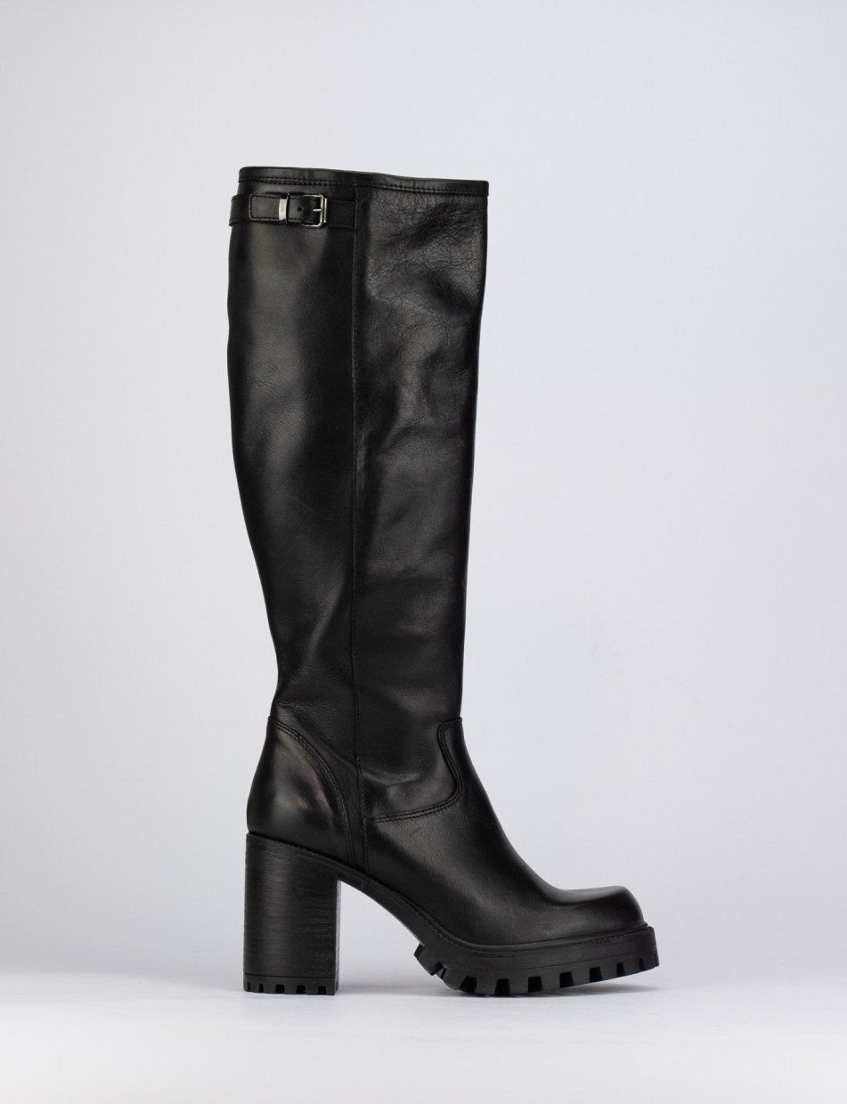 Botas de tacón alto tacón 8 cm negro cuero