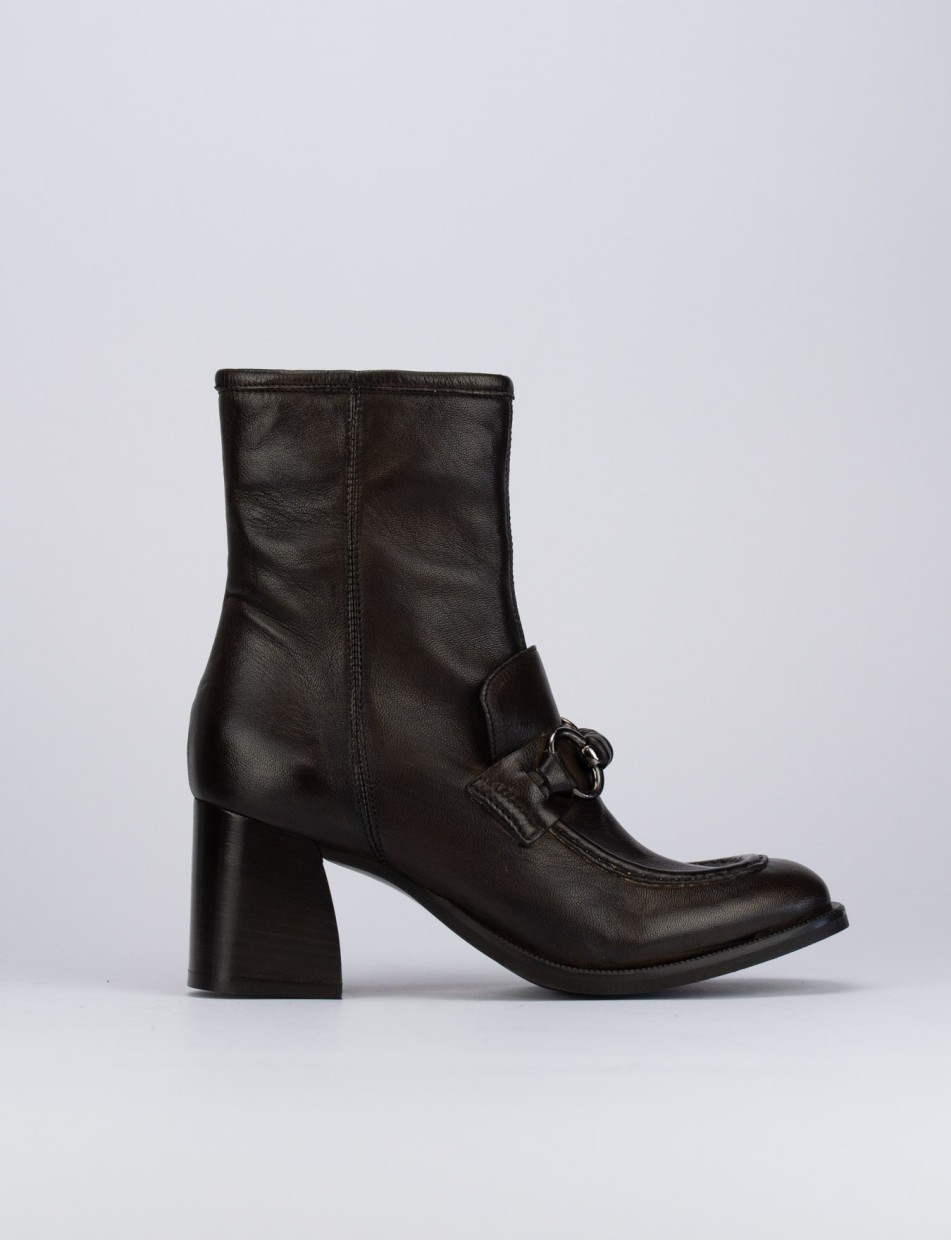 Botines de tacón alto tacón 7 cm marrón oscuro cuero