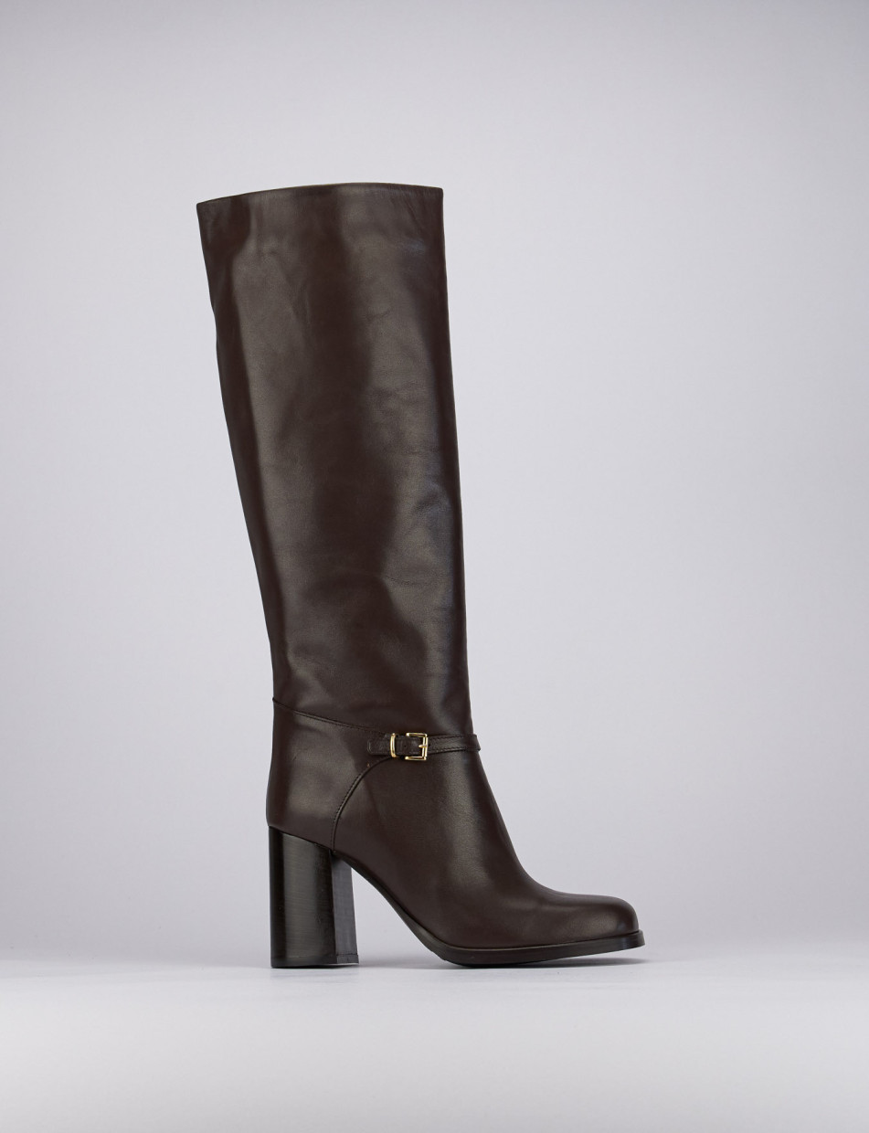 Botas de tacón alto tacón 8 cm marrón oscuro cuero