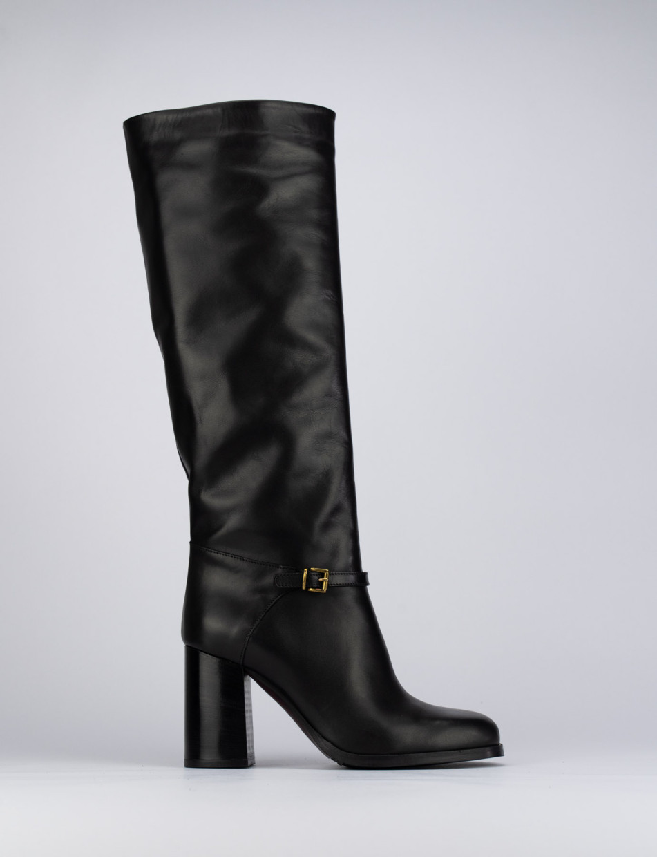 Botas de tacón alto tacón 8 cm negro cuero