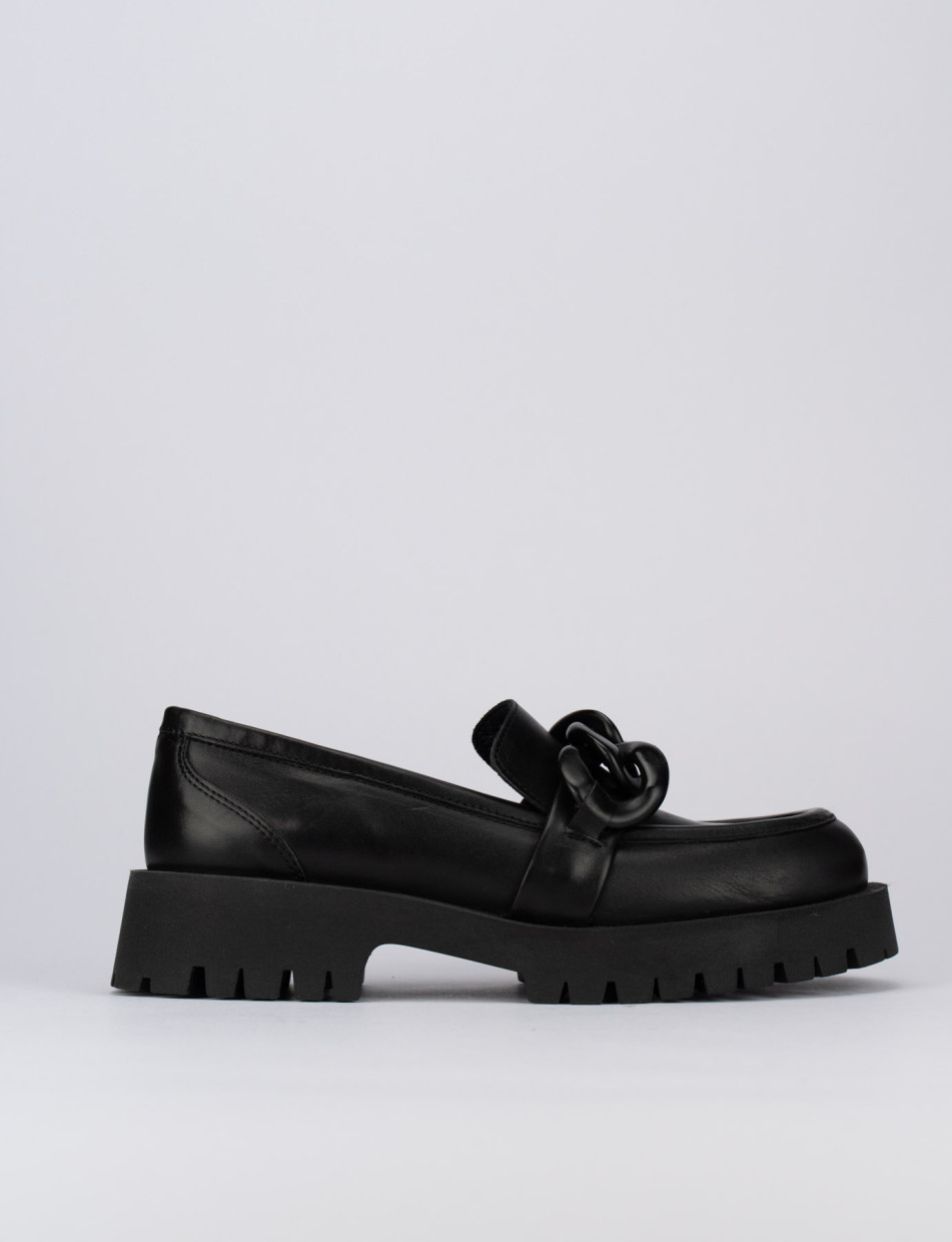 Mocasines tacón 1 cm negro cuero