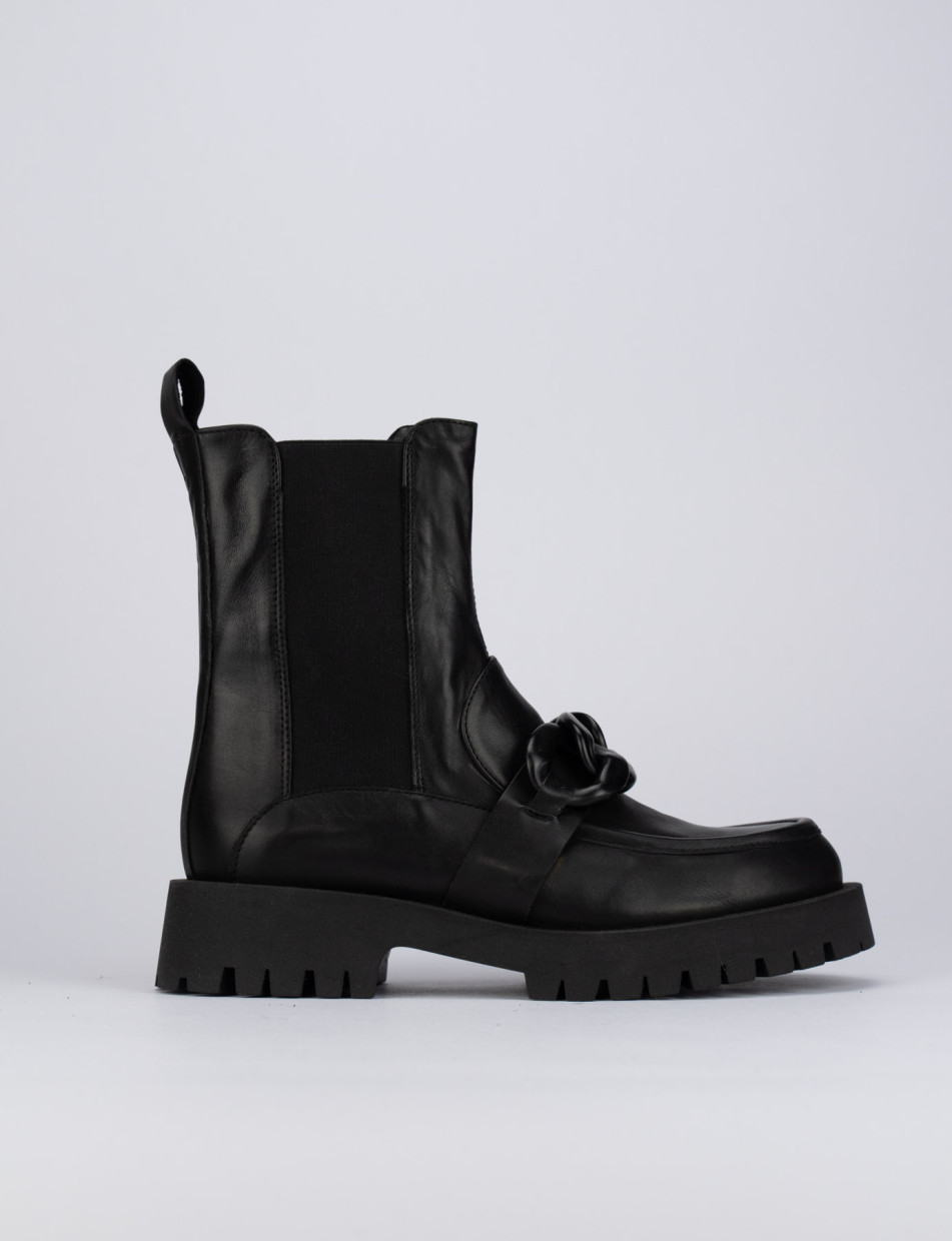 Botines de tacón bajo tacón 1 cm negro cuero