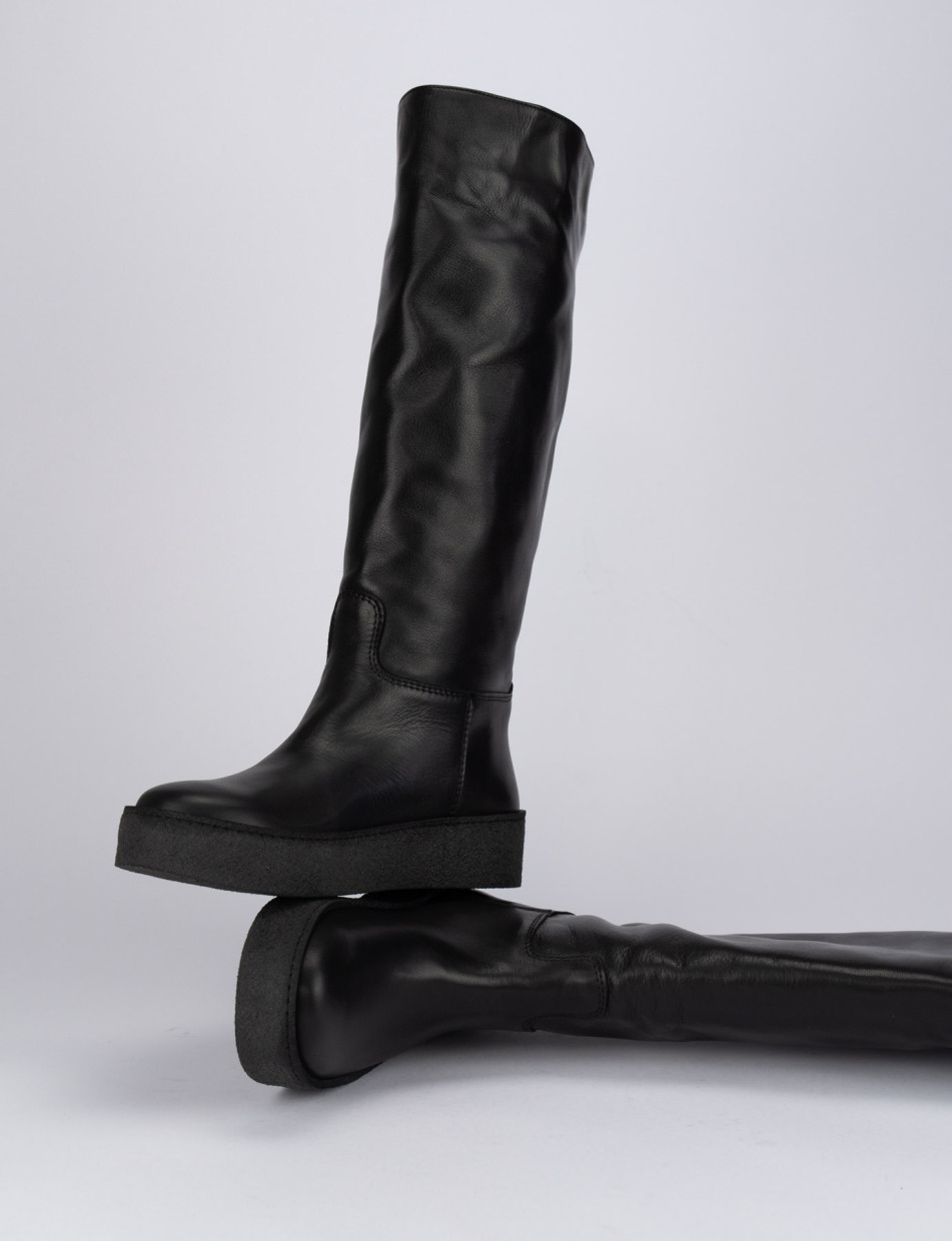 Low heel boots heel 1 cm black leather