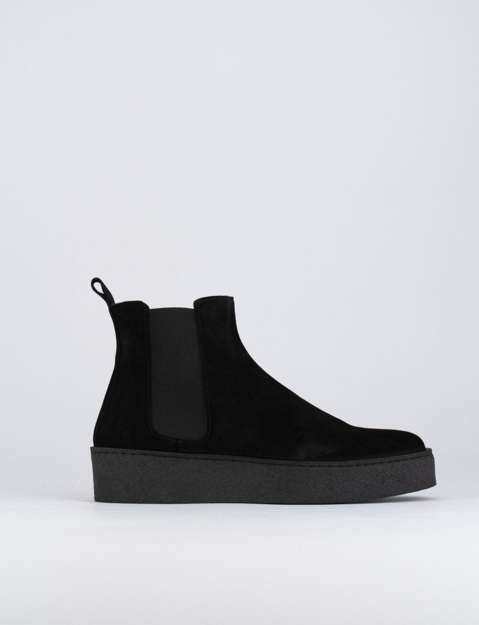 Botines de tacón bajo tacón 1 cm negro ante