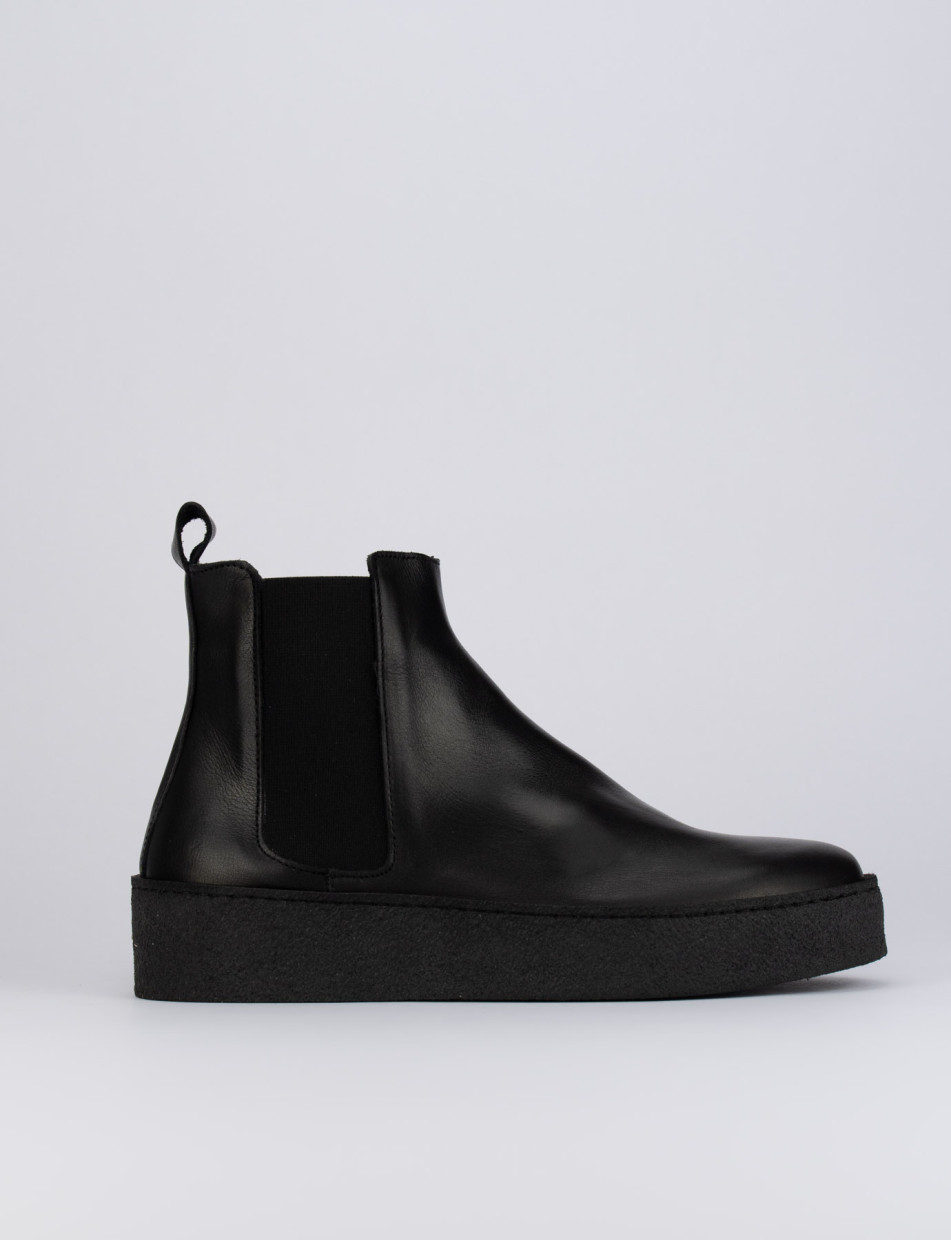 Botines de tacón bajo tacón 1 cm negro cuero