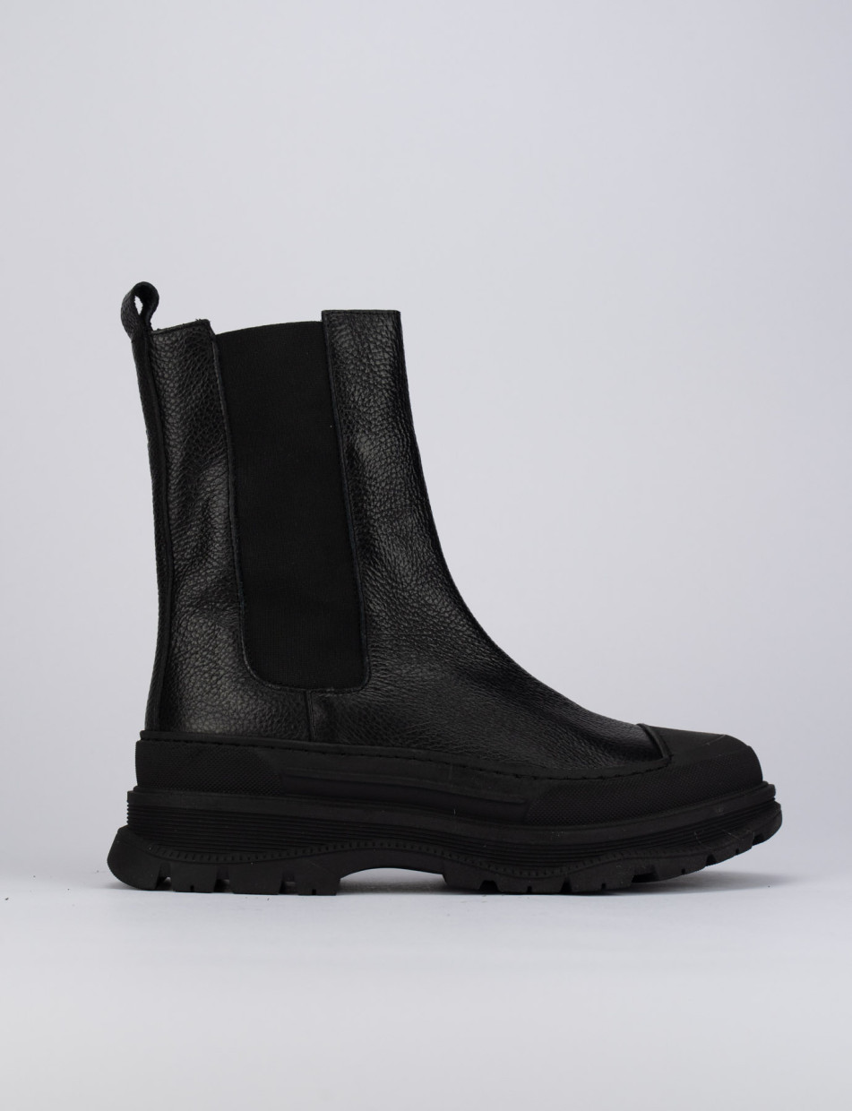 Botines de tacón bajo tacón 1 cm negro cuero