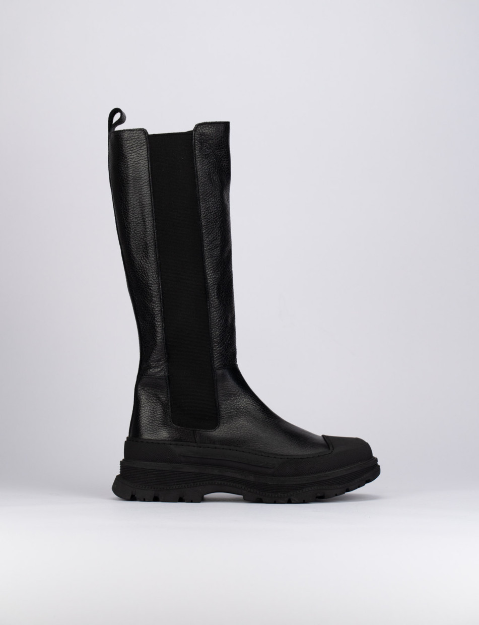 Botas de tacón bajo tacón 1 cm negro cuero