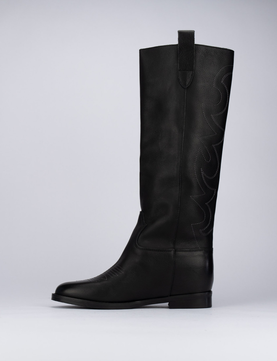 Botas de tacón bajo tacón 2 cm negro cuero