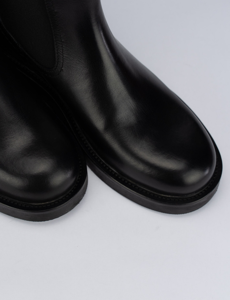 Botines de tacón bajo tacón 1 cm negro cuero