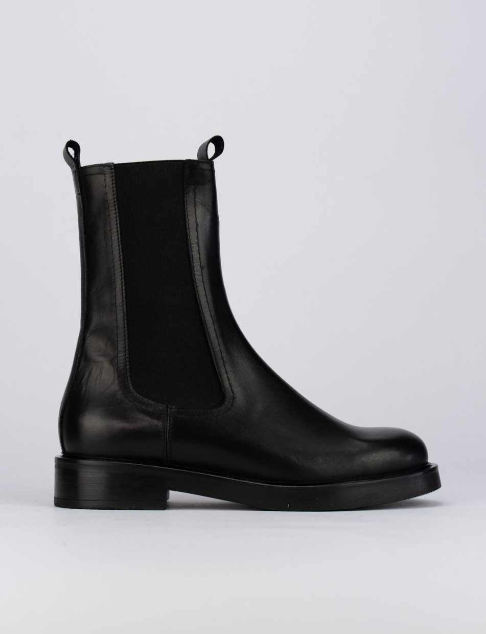 Botines de tacón bajo tacón 1 cm negro cuero