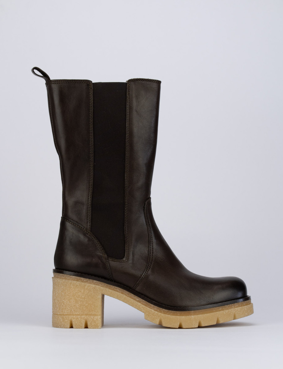 Botines de tacón bajo tacón 3 cm marrón oscuro cuero