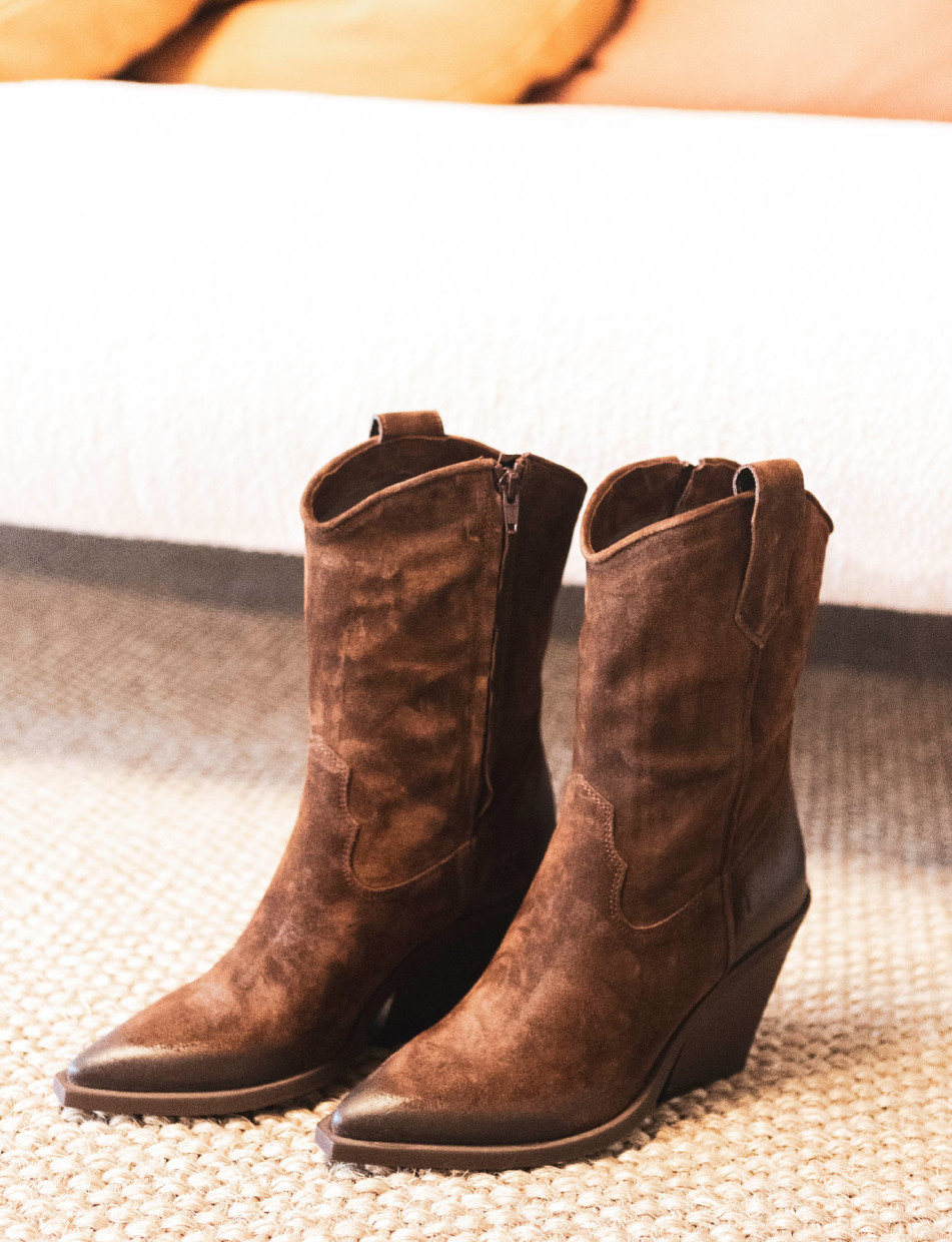 Botines de tacón alto tacón 8 cm marrón oscuro ante