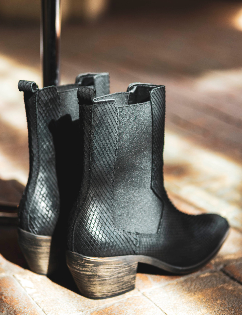 Botines de tacón alto tacón 5 cm negro pitón