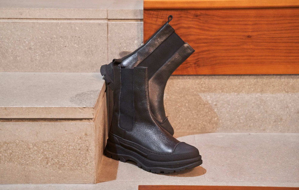 Botines de tacón bajo tacón 1 cm negro cuero