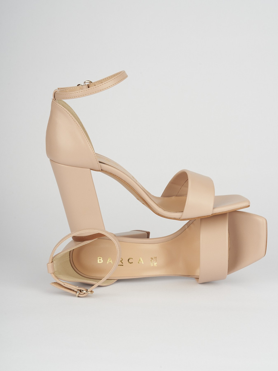 High heel sandals heel 8 cm beige leather