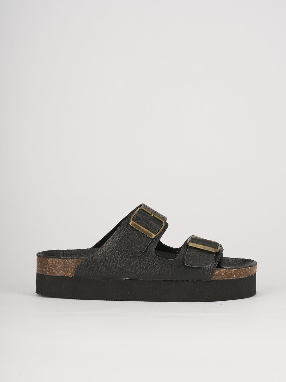 Mules tacón 2 cm negro cuero
