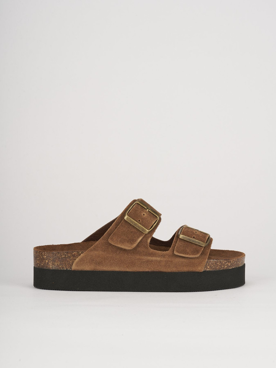 Mules tacón 2 cm marrón oscuro ante