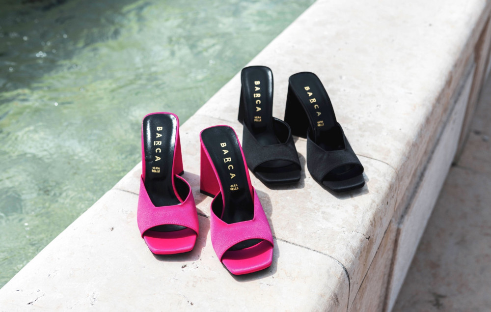 Mules tacón 9 cm rosa raso
