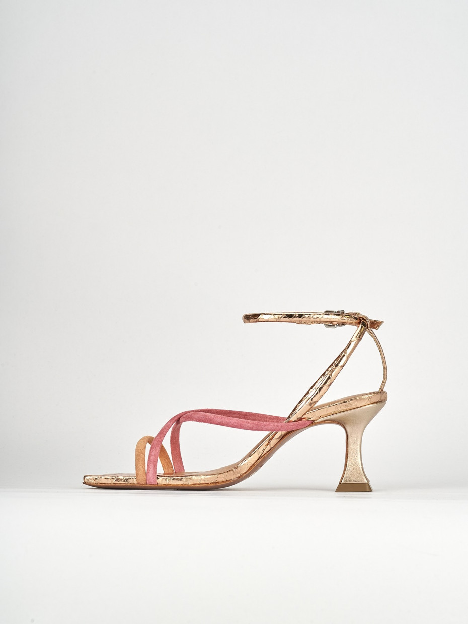 Sandalias de tacón alto tacón 7 cm rosa cuero