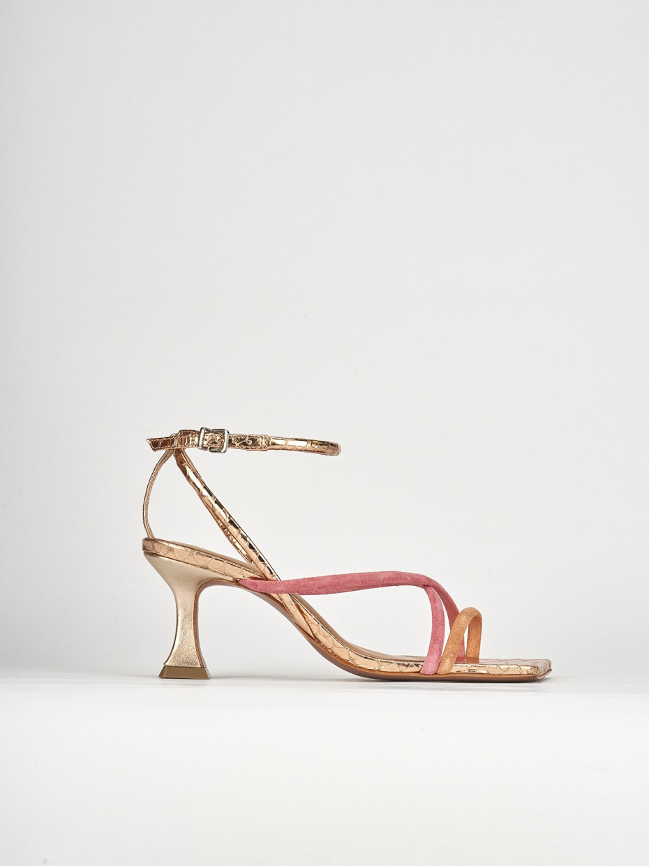 Sandalias de tacón alto tacón 7 cm rosa cuero