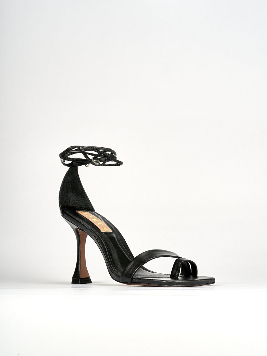 High heel sandals heel 9 cm black leather
