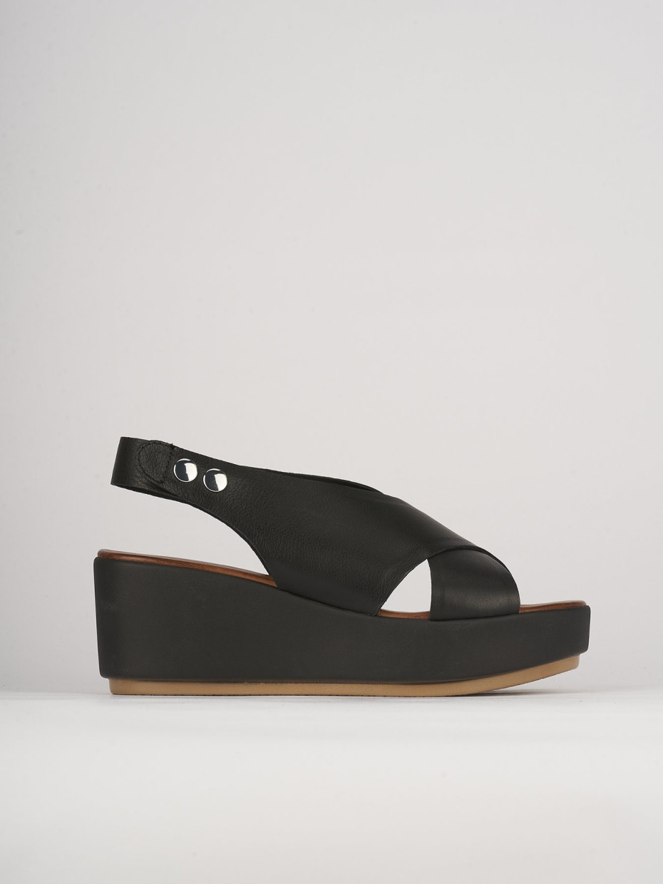 Sandalias de cuña tacón 7 cm negro cuero
